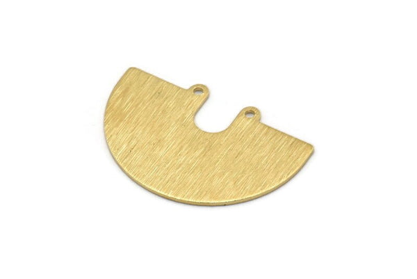 Semi Circle Charm, 8 Raw Brass Textured Semi Circle Charm Pendants With 2 Holes (33x22x0.80mm) D0739