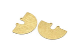 Semi Circle Charm, 8 Raw Brass Textured Semi Circle Charm Pendants With 2 Holes (33x22x0.80mm) D0739