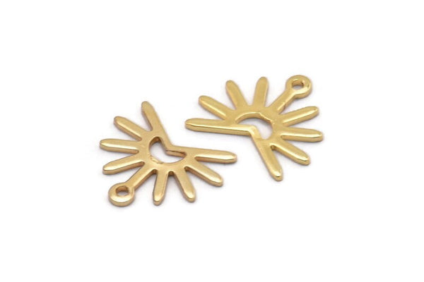 Gold Sun Charm, 8 Gold Plated Brass Sun Charms With 1 Loop (13x15x0.80mm) M02262