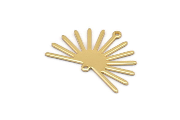 Gold Sun Charm, 4 Gold Plated Brass Sun Charms With 2 Loops (22x30x0.80mm) M02274