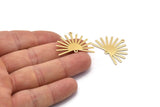 Gold Sun Charm, 4 Gold Plated Brass Sun Charms With 2 Loops (22x30x0.80mm) M02274