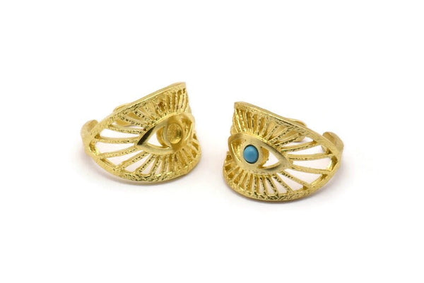 Brass Eye Ring, 2 Raw Brass Eye Ring With 1 Stone Settings - Pad Size 3mm N1949