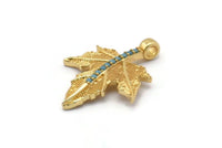 Gold Leaf Charm, 4 Gold Plated Brass Plane Tree Leaf Charms With 1 Loop, Pendants, Earring Findings (26x20mm) SY0147