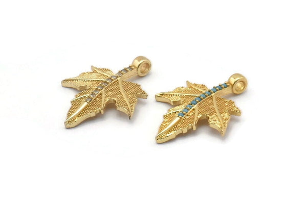 Gold Leaf Charm, 4 Gold Plated Brass Plane Tree Leaf Charms With 1 Loop, Pendants, Earring Findings (26x20mm) SY0147
