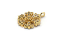 Gold Snowflake Charm, 2 Gold Plated Snowflake, Cubic Zircon, CZ Pave Snowflake Charm, Zircon Charm Pendant With 1 Loop (18x14mm) SY0174