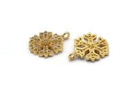 Gold Snowflake Charm, 2 Gold Plated Snowflake, Cubic Zircon, CZ Pave Snowflake Charm, Zircon Charm Pendant With 1 Loop (18x14mm) SY0174