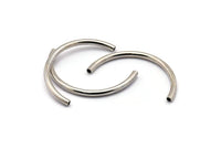 Silver Noodle Tubes, 6 Silver Tone Brass Semi Circle Curved Tube Beads (3x45mm) D0262 H0896