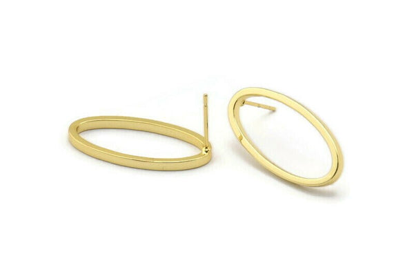 Altın Oval Küpe, 2 Altın Kaplama Pirinç Oval Küpe (14x28x1.4x1.8mm) BS 1739 A1186 Q1020