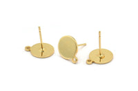 Gold Round Earring, 6 Gold Plated Brass Round Stud Earrings With 1 Loop (12.5x10x1mm) E040 A1789