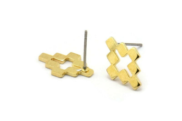Brass Puzzle Earring, 10 Raw Brass Stud Earrings (10x15x1mm) D1015 A1241