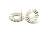 Silver Circle Earring, 4 Matte Silver Plated Brass Round Stud Earrings (18x1mm) D893 A1168
