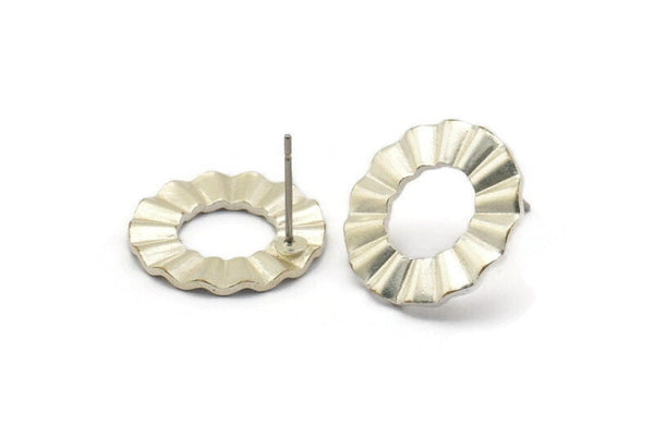 Silver Circle Earring, 4 Matte Silver Plated Brass Round Stud Earrings (18x1mm) D893 A1168