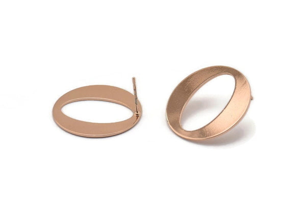Rose Gold Round Earring, 4 Rose Gold Plated Brass Circle Stud Earrings (25x0.80mm) D1109 A1256