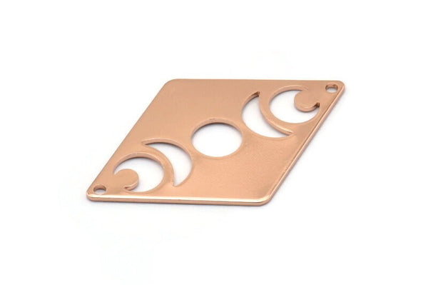 Rose Gold Diamond Connector, 2  Moon Phases Patterned Diamond Shaped Connectors With 2 Holes (40x26x0.80mm) M01666 H0925