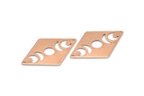 Rose Gold Diamond Connector, 2  Moon Phases Patterned Diamond Shaped Connectors With 2 Holes (40x26x0.80mm) M01666 H0925
