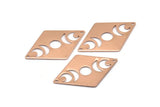 Rose Gold Diamond Connector, 2  Moon Phases Patterned Diamond Shaped Connectors With 2 Holes (40x26x0.80mm) M01666 H0925