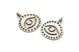 Silver Round Charm, 2 Antique Silver Plated Brass Eye Charms With 1 Loop, Pendants, Findings (25x21mm) N1943