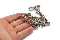 Silver Necklace Chain, Antique Silver Plated Brass Rope Chain Necklace, Chain Choker Necklace (45cm - 17.7 inc) 20x12x3 - 15x12x3mm N1890