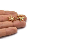 Gold Snowflake Charm, 2 Gold Plated Snowflake, Cubic Zircon, CZ Pave Snowflake Charm, Zircon Charm Pendant With 1 Loop (24x18mm) SY0122