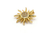 Gold Sun Charm, 2 Gold Plated Brass Charms With 2 Loops, Pendants, Earring Findings (19x18mm) SY0171