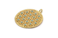 Gold Round Charm, Gold Plated Round, Cubic Zircon, CZ Pave Round Charm, 2 Zircon Round Shaped Pendants With 1 Loop (28x24mm) SY0115