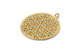 Gold Round Charm, Gold Plated Round, Cubic Zircon, CZ Pave Round Charm, 2 Zircon Round Shaped Pendants With 1 Loop (28x24mm) SY0115