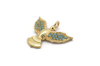 Gold Bird Charm, 2 Gold Plated Phoenix, Cubic Zircon, CZ Pave Phoenix Bird Charm, Zircon Charm Pendants With 1 Loop (19x22mm) SY0175