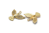 Gold Bird Charm, 2 Gold Plated Phoenix, Cubic Zircon, CZ Pave Phoenix Bird Charm, Zircon Charm Pendants With 1 Loop (19x22mm) SY0175