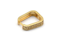Brass Leverback Earring, 2 Raw Brass Square Hoop Zircon Earrings (20x17x5mm) SY0081