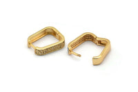 Brass Leverback Earring, 2 Raw Brass Square Hoop Zircon Earrings (20x17x5mm) SY0081