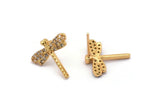 Gold Dragonfly Earring, 2 Gold Plated Brass Dragonfly Stud Earrings, CZ Pave Earrings, Zircon Dragonfly Stud Earrings (15x15mm) SY0245