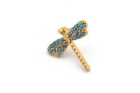 Gold Dragonfly Earring, 2 Gold Plated Brass Dragonfly Stud Earrings, CZ Pave Earrings, Zircon Dragonfly Stud Earrings (15x15mm) SY0245