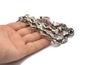 Silver Necklace Chain, Antique Silver Plated Brass Rope Chain Necklace, Chain Choker Necklace (46cm - 18.1 inc) 18x15x3 - 15x10mm N1887