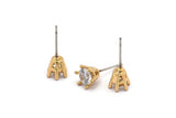 Gold Stud Earring, 4 Gold Plated Brass 6 Claw Stud Earrings, CZ Pave Earrings, Round Zircon Stud Earrings (8x7mm) SY0218