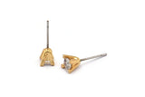 Gold Stud Earring, 4 Gold Plated Brass 4 Claw Stud Earrings, CZ Pave Earrings, Round Zircon Stud Earrings (7x5mm) SY0296