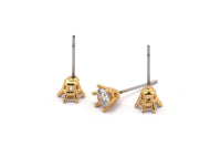 Gold Stud Earring, 4 Gold Plated Brass 4 Claw Stud Earrings, CZ Pave Earrings, Round Zircon Stud Earrings (6x6mm) SY0299