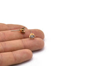 Gold Stud Earring, 4 Gold Plated Brass 6 Claw Stud Earrings, CZ Pave Earrings, Round Zircon Stud Earrings (8x7mm) SY0303