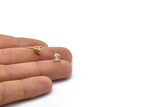 Gold Stud Earring, 4 Gold Plated Brass 4 Claw Stud Earrings, CZ Pave Earrings, Round Zircon Stud Earrings (8x6mm) SY0284