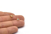 Gold Stud Earring, 4 Gold Plated Brass 6 Claw Stud Earrings, CZ Pave Earrings, Round Zircon Stud Earrings (7x6mm) SY0216