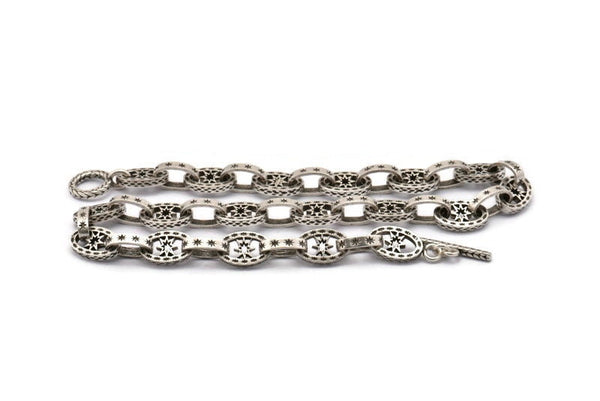 Silver Necklace Chain, Antique Silver Plated Brass Rope Chain Necklace, Chain Choker Necklace (45cm - 17.7 inc) 19x12x3 - 17x10x4mm N1855