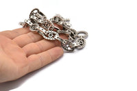 Silver Necklace Chain, Antique Silver Plated Brass Rope Chain Necklace, Chain Choker Necklace (45cm - 17.7 inc) 19x12x3 - 17x10x4mm N1855