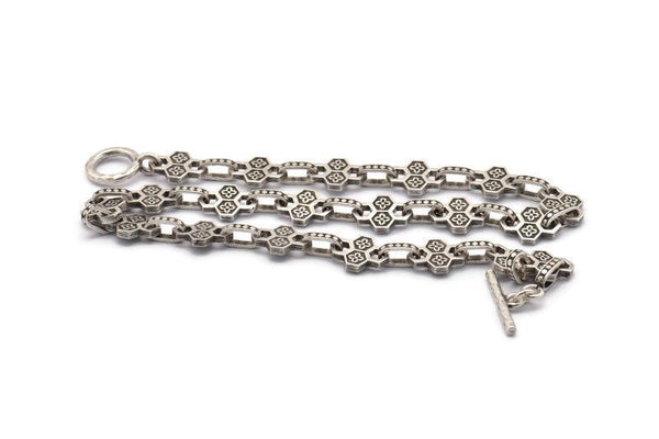 Silver Necklace Chain, Antique Silver Plated Brass Rope Chain Necklace, Chain Choker Necklace (43cm - 16.9 inc) 17x13x2.5 - 12x16x3mm N1847