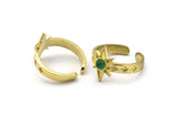 Brass Star Ring, Raw Brass Ethnic Star Rings With 1 Stone Settings - Pad Size 4mm N1960