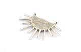 Moon and Sun, 2 Antique Silver Plated Brass Textured Crescent Moon and Semi Sun Ethnic Pendants With 2 Loops (28x20x1.2mm) E586 H0014