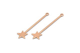 Rose Gold Star Charm, 8 Rose Gold Plated Brass Star Charms With 1 Loop (40x9x0.80mm) M02049