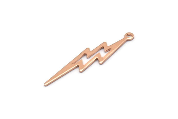 Rose Gold Lightning Charm, 4 Rose Gold Plated Brass, Rose Gold Lightning Charms With 1 Loop (35x8x0.80mm) M02474