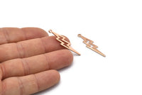 Rose Gold Lightning Charm, 4 Rose Gold Plated Brass, Rose Gold Lightning Charms With 1 Loop (35x8x0.80mm) M02474