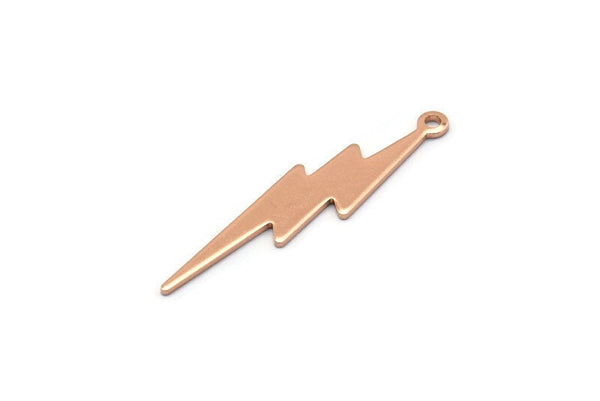 Rose Gold Lightning Charm, 4 Rose Gold Plated Brass, Rose Gold Lightning Charms With 1 Loop (35x8x0.80mm) M02472