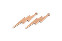 Rose Gold Lightning Charm, 4 Rose Gold Plated Brass, Rose Gold Lightning Charms With 1 Loop (35x8x0.80mm) M02472