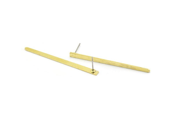 Brass Rectangle Earring, 8 Raw Brass Rectangle Shaped Stud Earrings (50x3x2.5x0.80mm) M03345 A0057